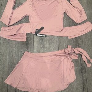 SKIMS Blush Pink Tie-Waist Circle Skirt with Matching Wrap Top